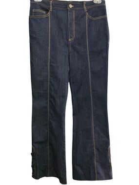 Cinq à Sept Adley Indigo Contrast Stitch Wide Leg Jeans Lace Up Ankle Sz 8 Y2K
